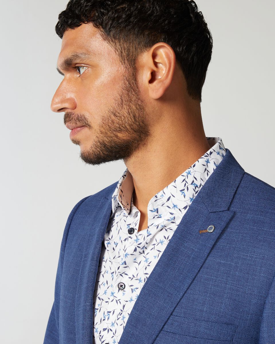 Blue Slim Stretch Textured Tailored Blazer